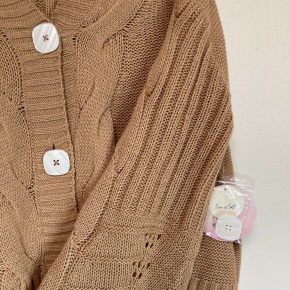 Tan Cable Knit Cardigan Sweater - Picture 4 of 9
